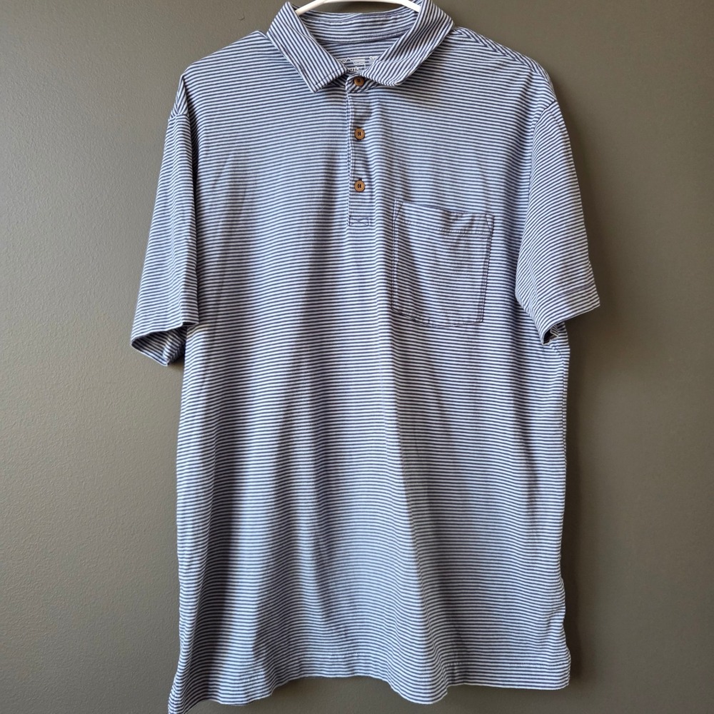 Patagonia Regular Fit Blue Striped Polo Shirt Men's Size L Cotton in Conversion‎